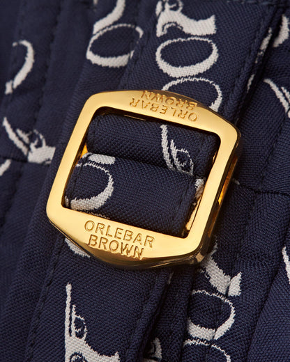 Bulldog - Mens 007 Midnight Navy Geometric Jacquard Mid-Length Swim Shorts Buckle Detail View