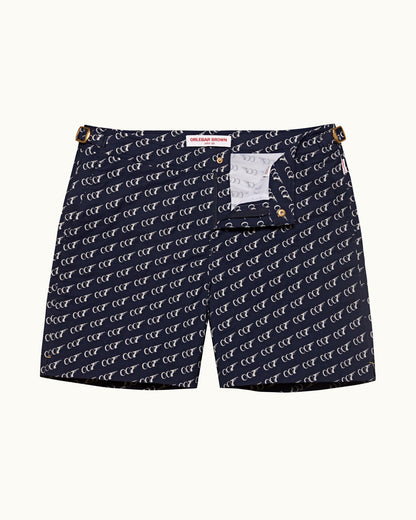 Bulldog - Mens 007 Midnight Navy Geometric Jacquard Mid-Length Swim Shorts Front View