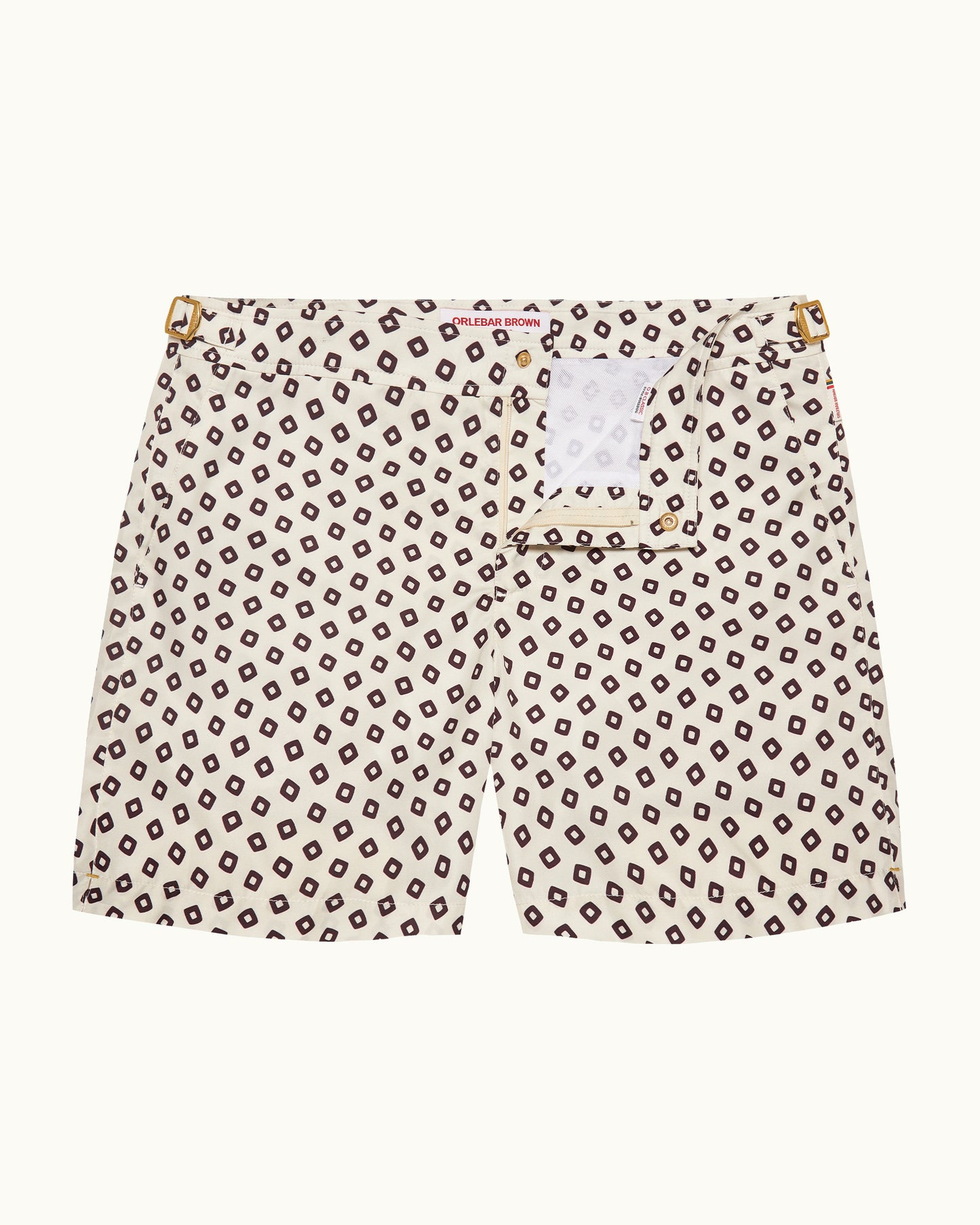 Bulldog - Mid-Length Lumina Print Swim Shorts in Latte/Damson Front View