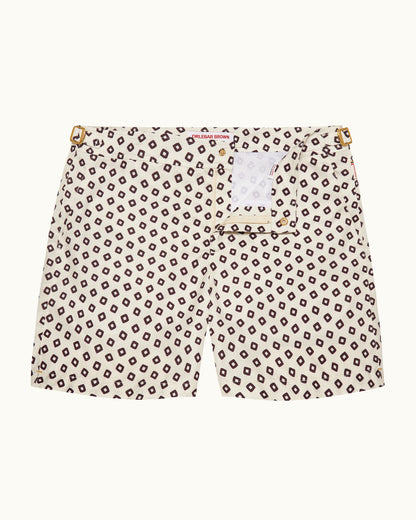Bulldog - Mid-Length Lumina Print Swim Shorts in Latte/Damson Front View