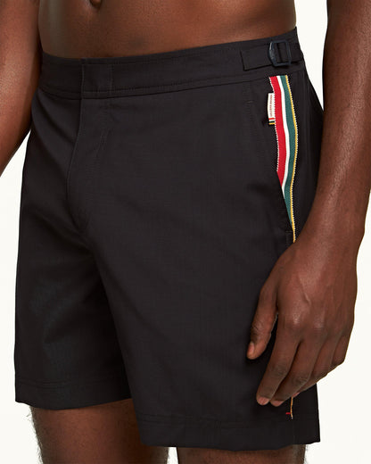 Bulldog Merino - Mens Mid-Length Ob Tape Merino Swim Shorts In Night Iris Blue Detail View