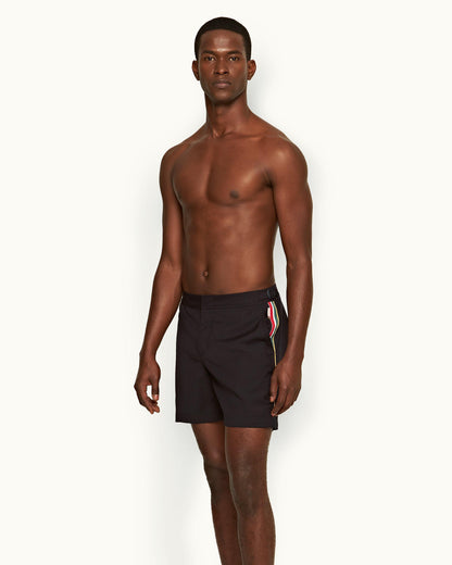 Bulldog Merino - Mens Mid-Length Ob Tape Merino Swim Shorts In Night Iris Blue Left Angle Model View