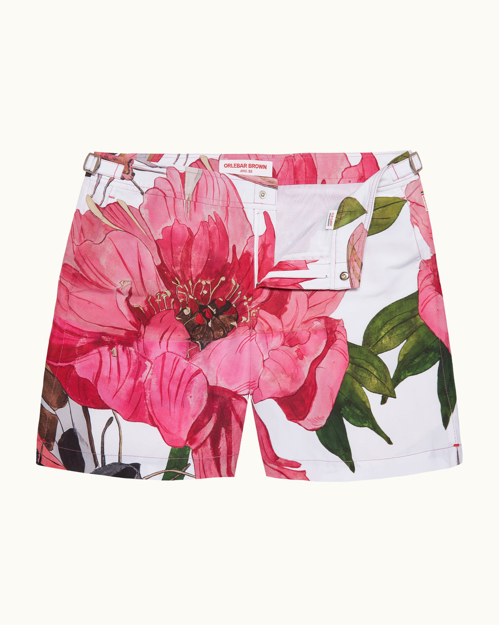 Bulldog - Mid-Length Paeonia Print Swim Shorts in Pink Lemonade Front View