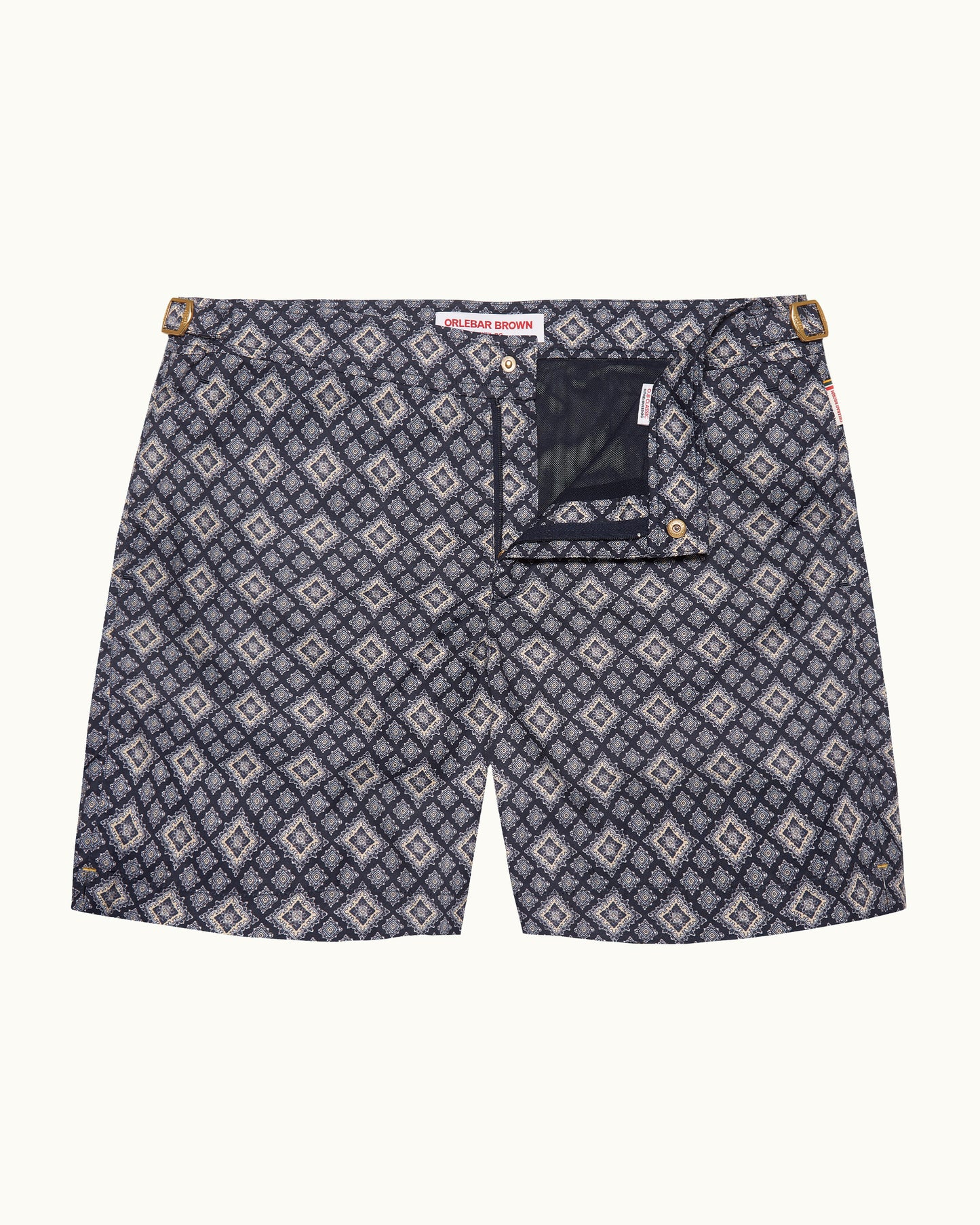 Bulldog - Mid-Length Paisley Season Print Swim Shorts in Night Iris Front View
