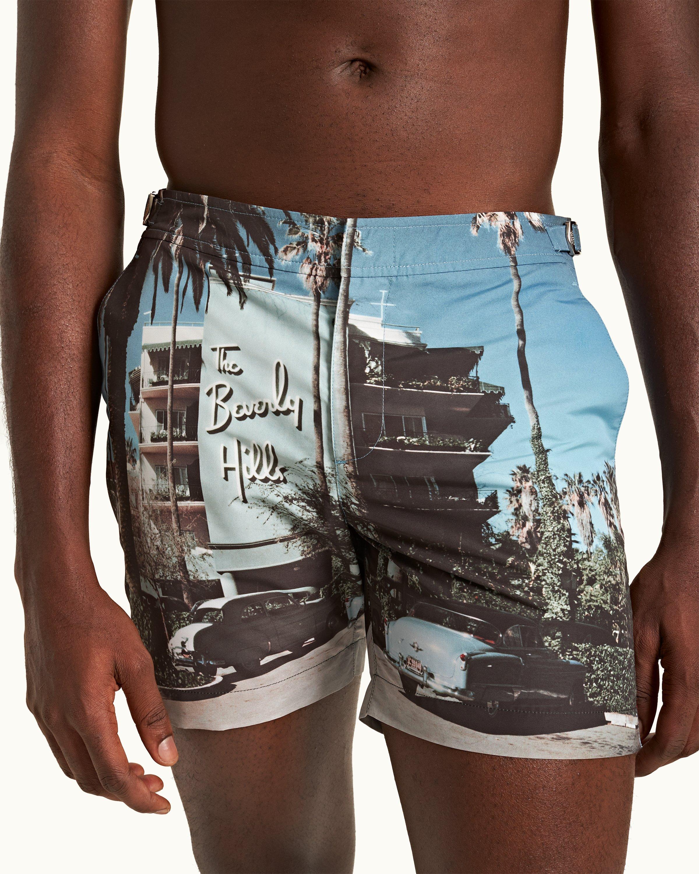 Bulldog - Mens Beverly Hills Photographic Print Mid-Length Swim Shorts Detail View