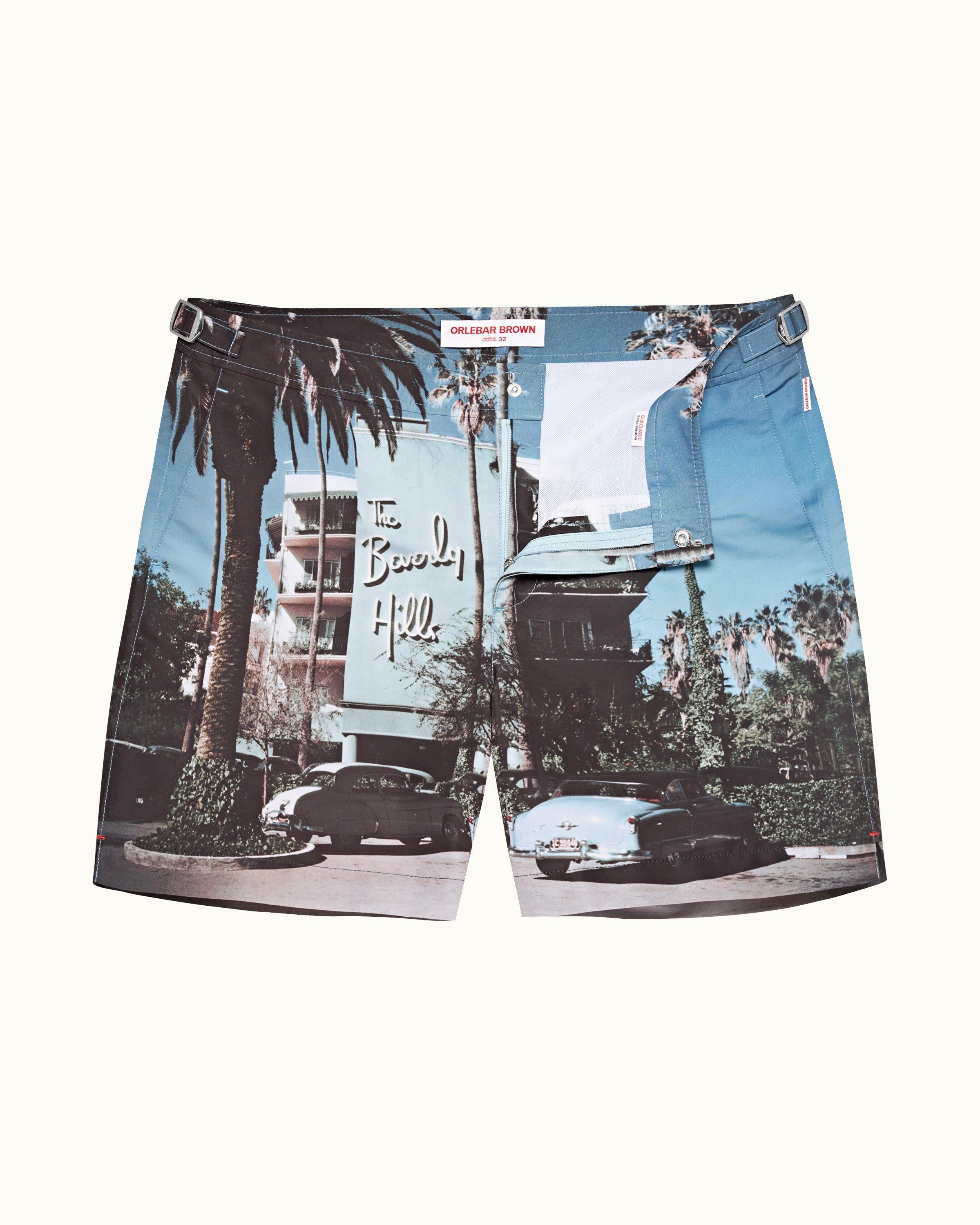 Bulldog - Mens Beverly Hills Photographic Print Mid-Length Swim Shorts Front View