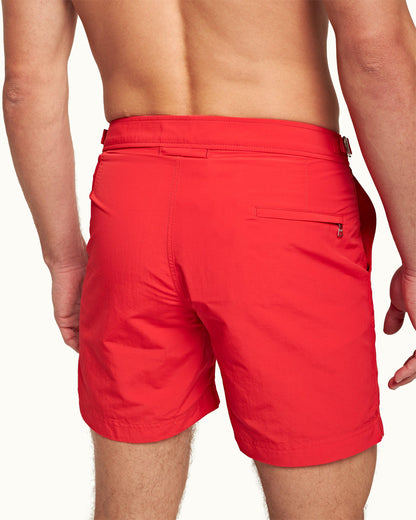 Bulldog - Mens Rescue Red Mid-Length Swim Shorts Detail 1 View
