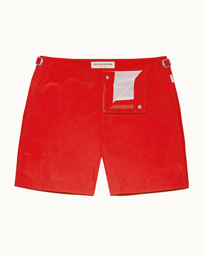 Bulldog - Mens Rescue Red Mid-Length Swim Shorts Front View