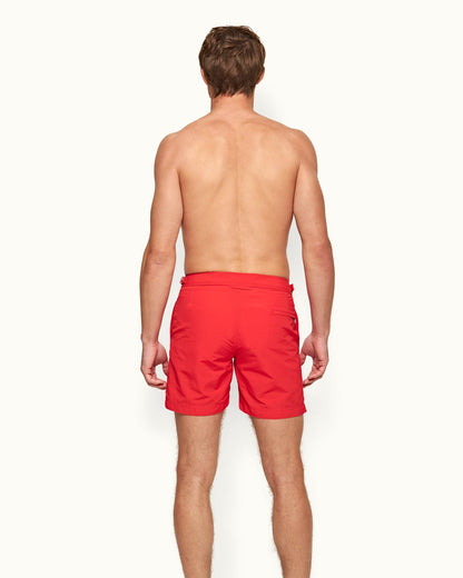 Bulldog - Mens Rescue Red Mid-Length Swim Shorts Back Model View