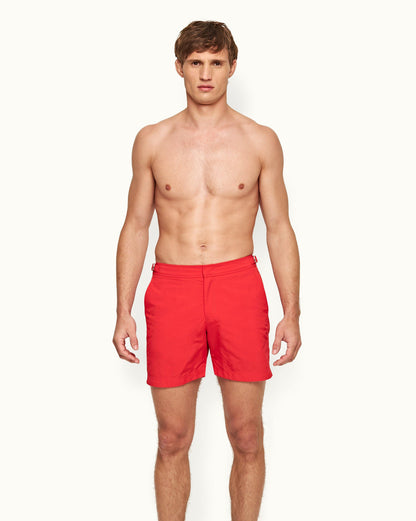 Bulldog - Mens Rescue Red Mid-Length Swim Shorts Front Model View