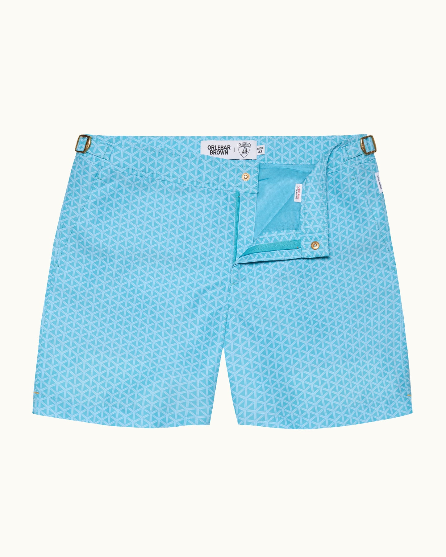 Light blue shorts with a subtle pattern on a white background