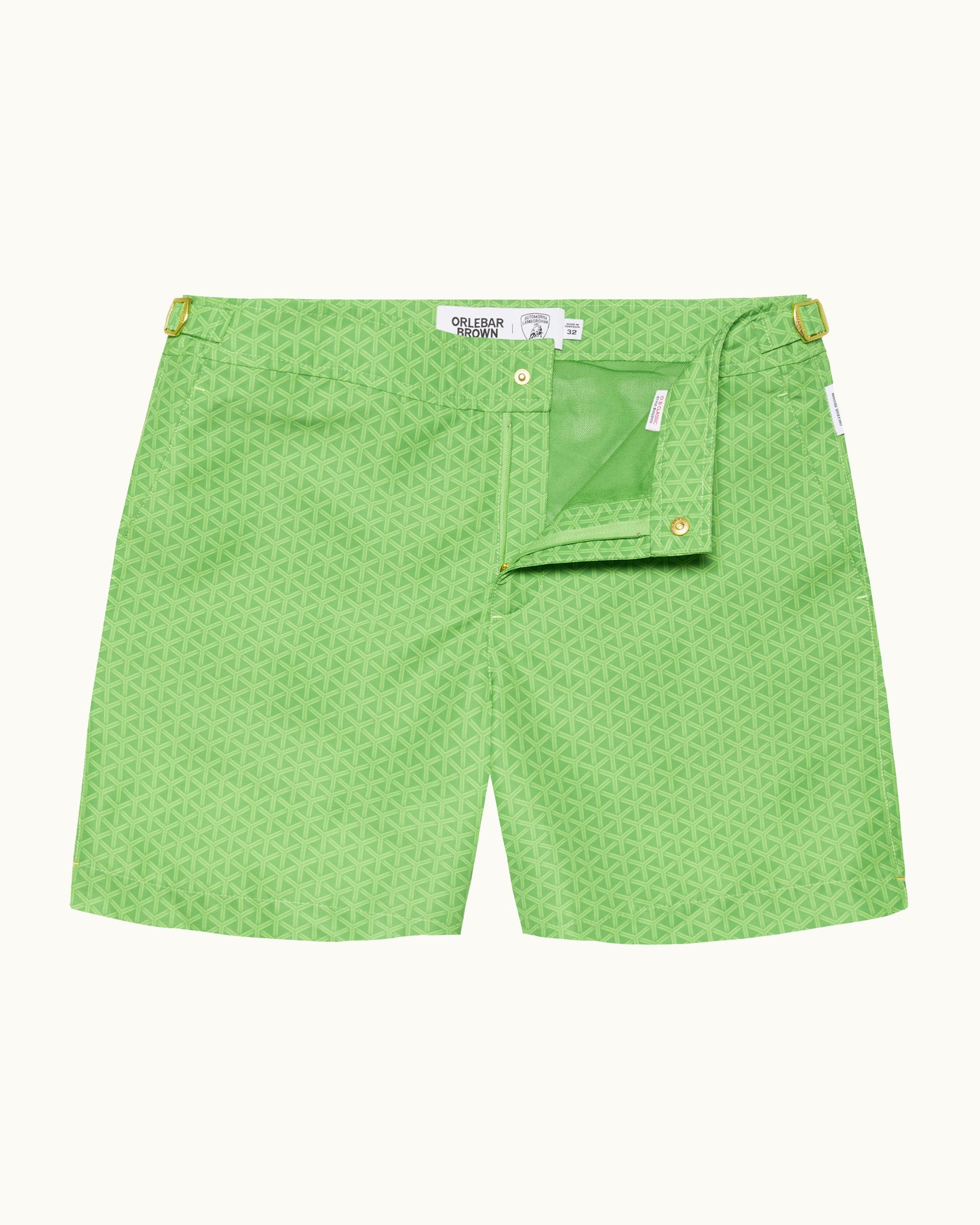 Green patterned shorts on a white background