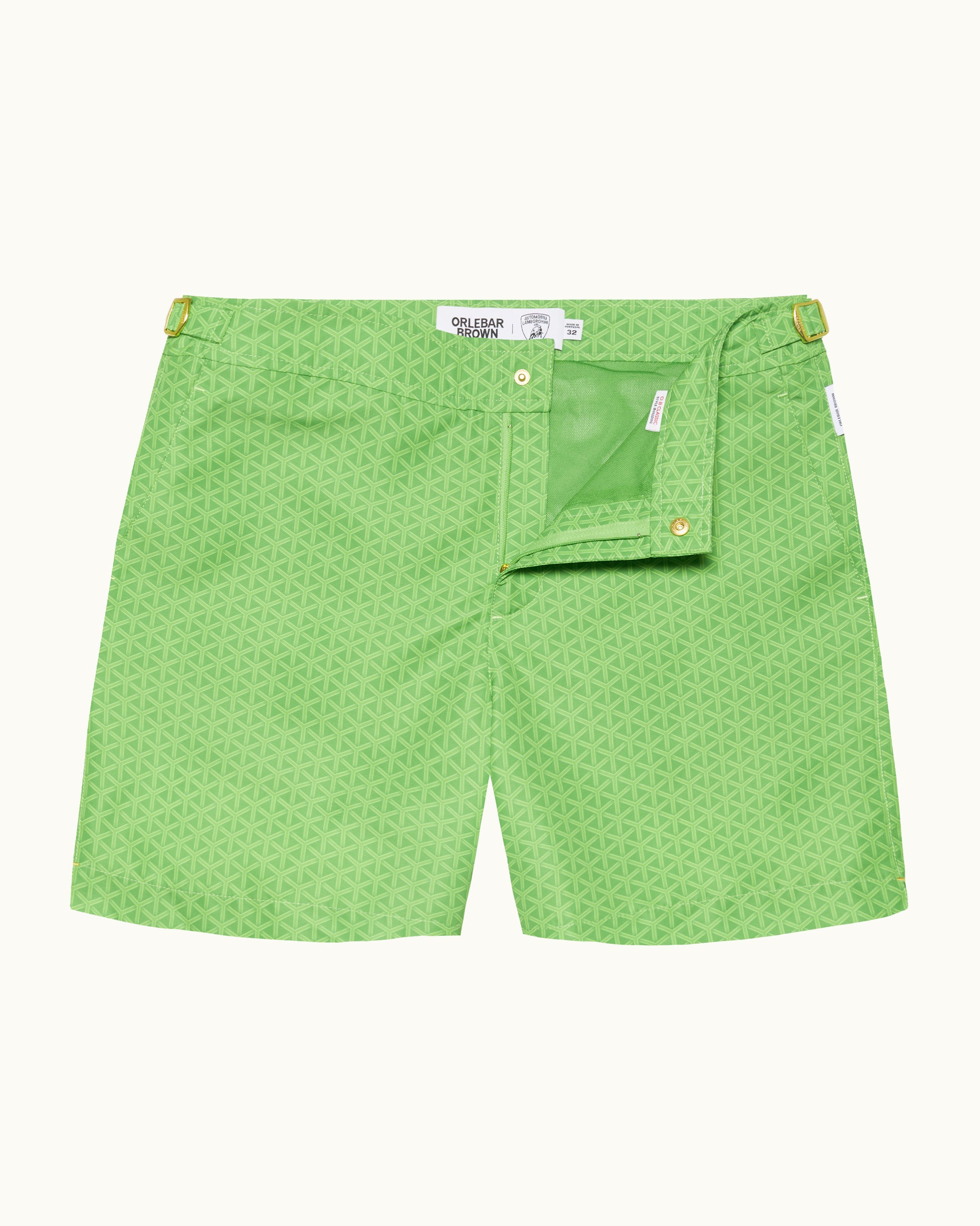Green patterned shorts on a white background