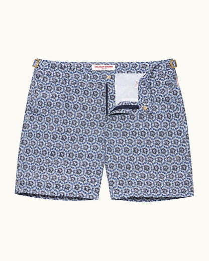Bulldog - Azul Blue Roseate Print Mid-Length Swim Shorts Front
