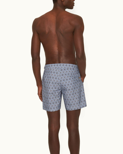 Bulldog - Azul Blue Roseate Print Mid-Length Swim Shorts Model Back