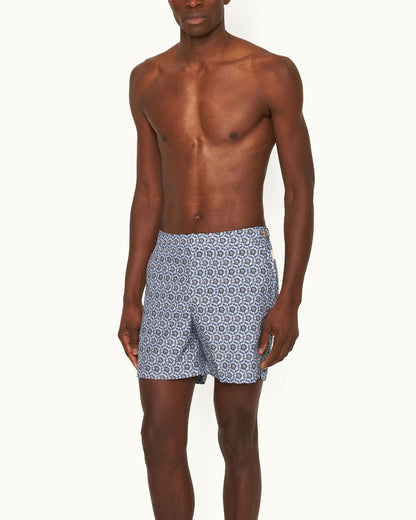 Bulldog - Azul Blue Roseate Print Mid-Length Swim Shorts Model Front