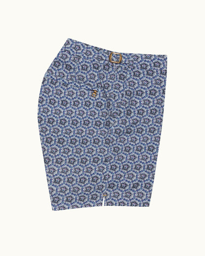 Bulldog - Azul Blue Roseate Print Mid-Length Swim Shorts Side