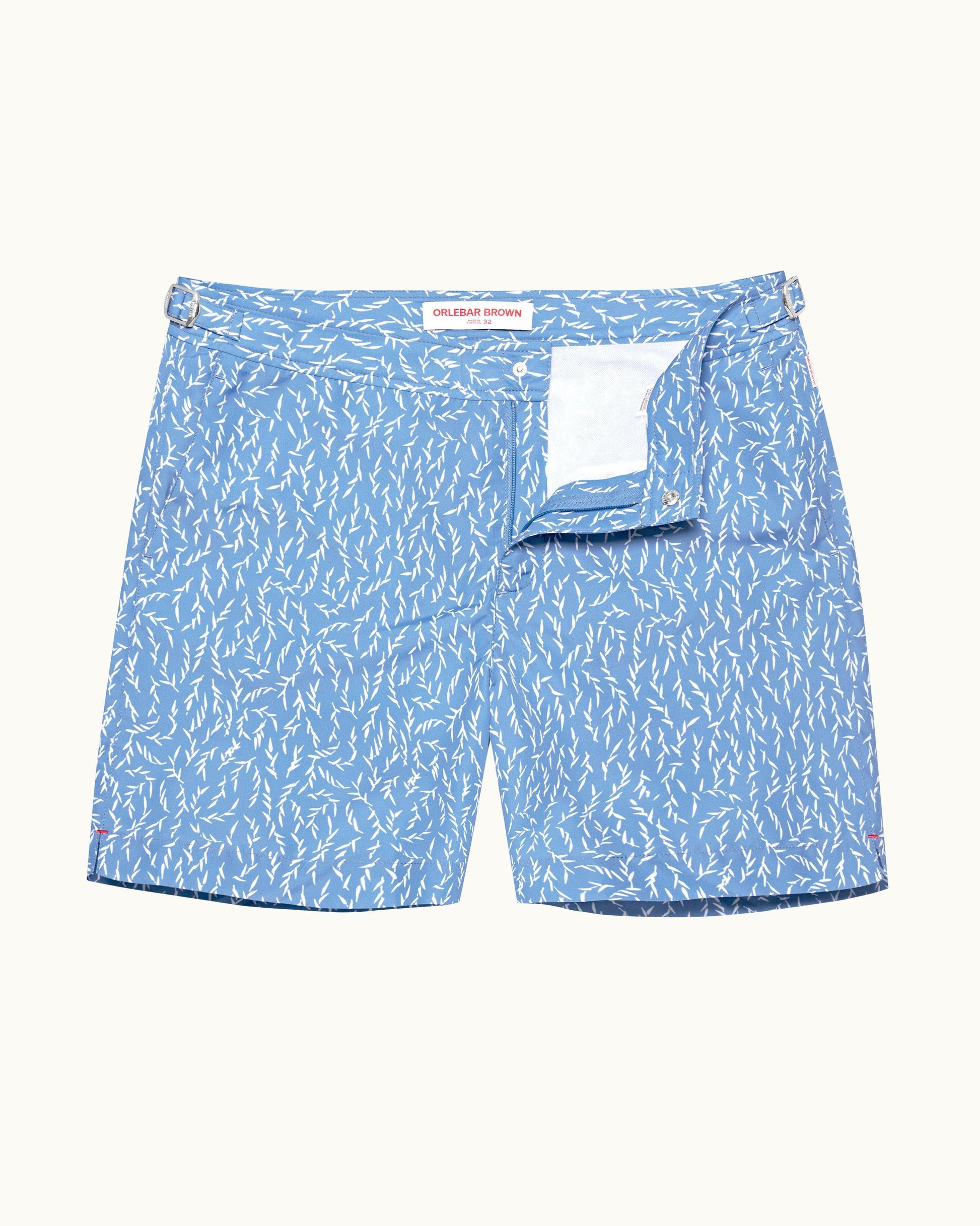 Bulldog - Mens Sedge Print Mid-Length Swim Shorts In Springfield Blue Front View
