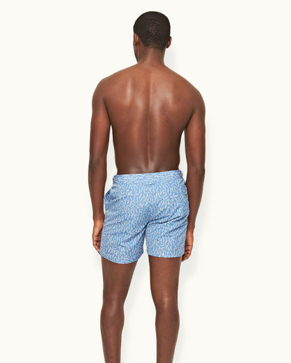 Bulldog - Mens Sedge Print Mid-Length Swim Shorts In Springfield Blue Back Model View