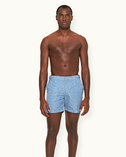 Bulldog - Mens Sedge Print Mid-Length Swim Shorts In Springfield Blue Front Model View