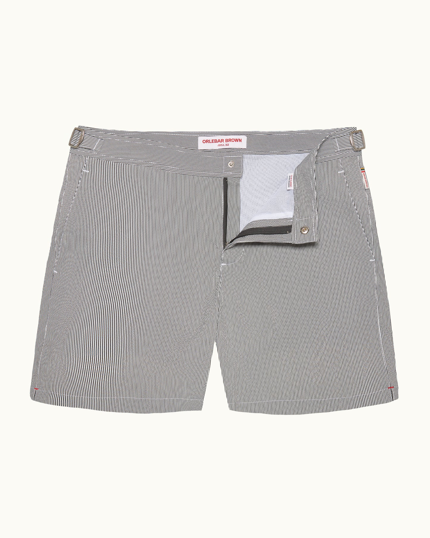 Bulldog Seersucker - Mid-Length Seersucker Stripe Swim Shorts in Charcoal/White Stripe Front View