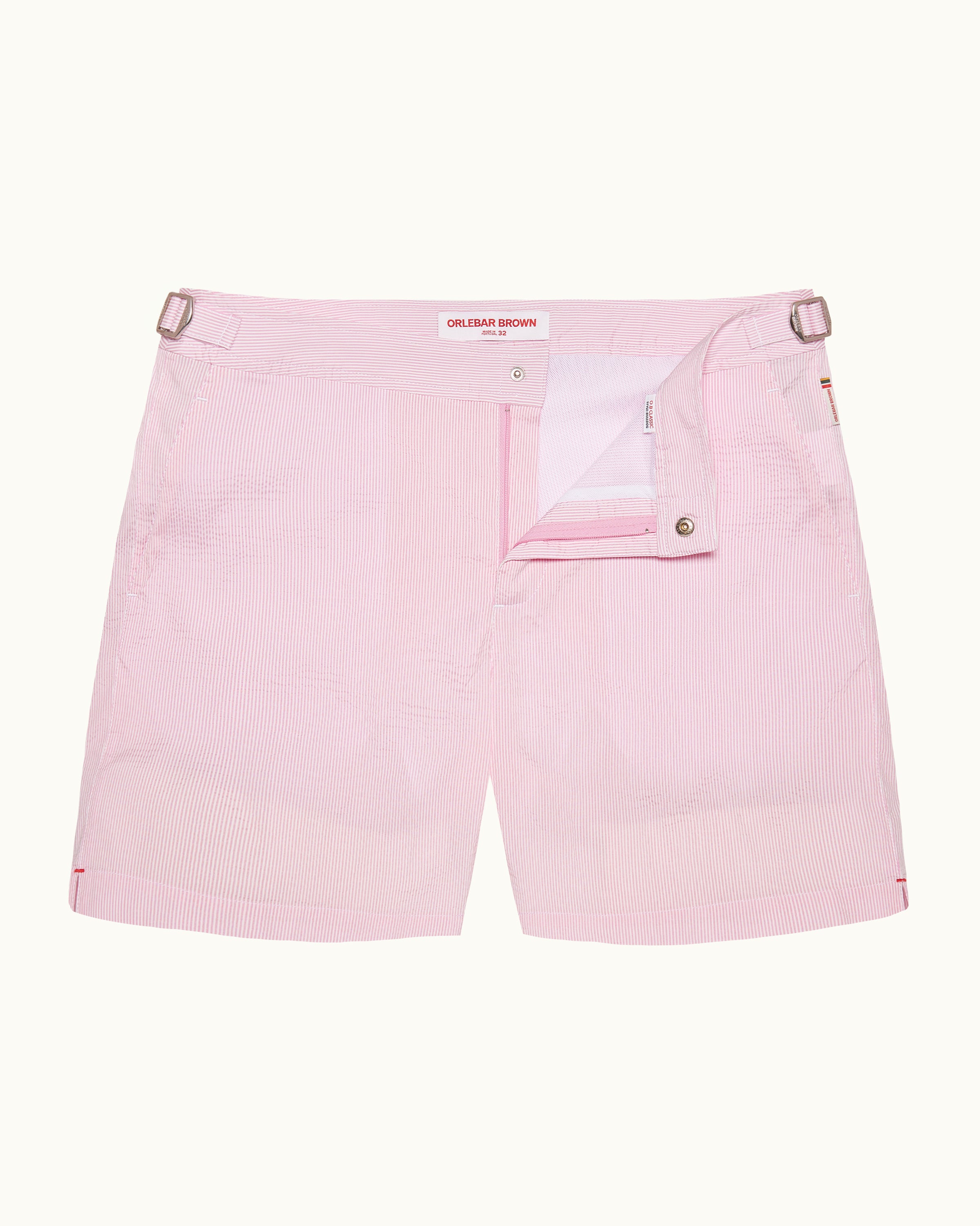 Orlebar Brown | Men's Mid-Length Seersucker Stripe Swim Shorts in