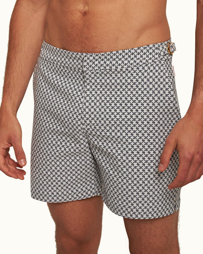Bulldog - Mens Cloud/Night Iris Seglas Jacquard Mid-Length Swim Shorts Detail 1 View