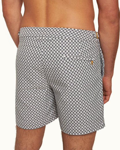 Bulldog - Mens Cloud/Night Iris Seglas Jacquard Mid-Length Swim Shorts Detail View