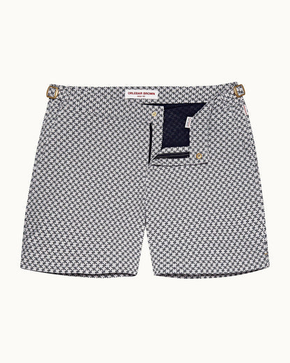 Bulldog - Mens Cloud/Night Iris Seglas Jacquard Mid-Length Swim Shorts Front View