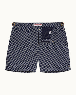 Bulldog - Mens Night Iris/Cloud Seglas Jacquard Mid-Length Swim Shorts Front View