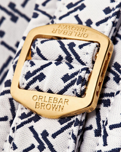 Bulldog - Mens Cloud/Night Iris Seglas Jacquard Mid-Length Swim Shorts Buckle Detail View