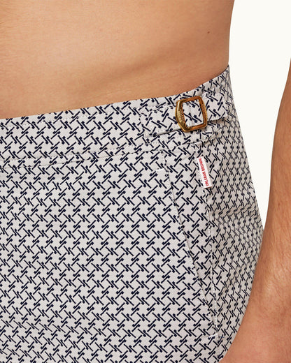 Bulldog - Mens Cloud/Night Iris Seglas Jacquard Mid-Length Swim Shorts Detail View