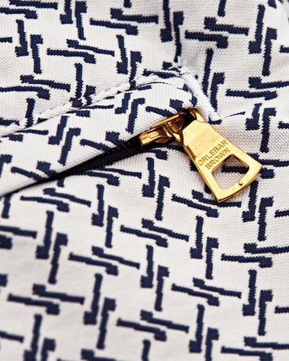 Bulldog - Mens Cloud/Night Iris Seglas Jacquard Mid-Length Swim Shorts Zip Detail