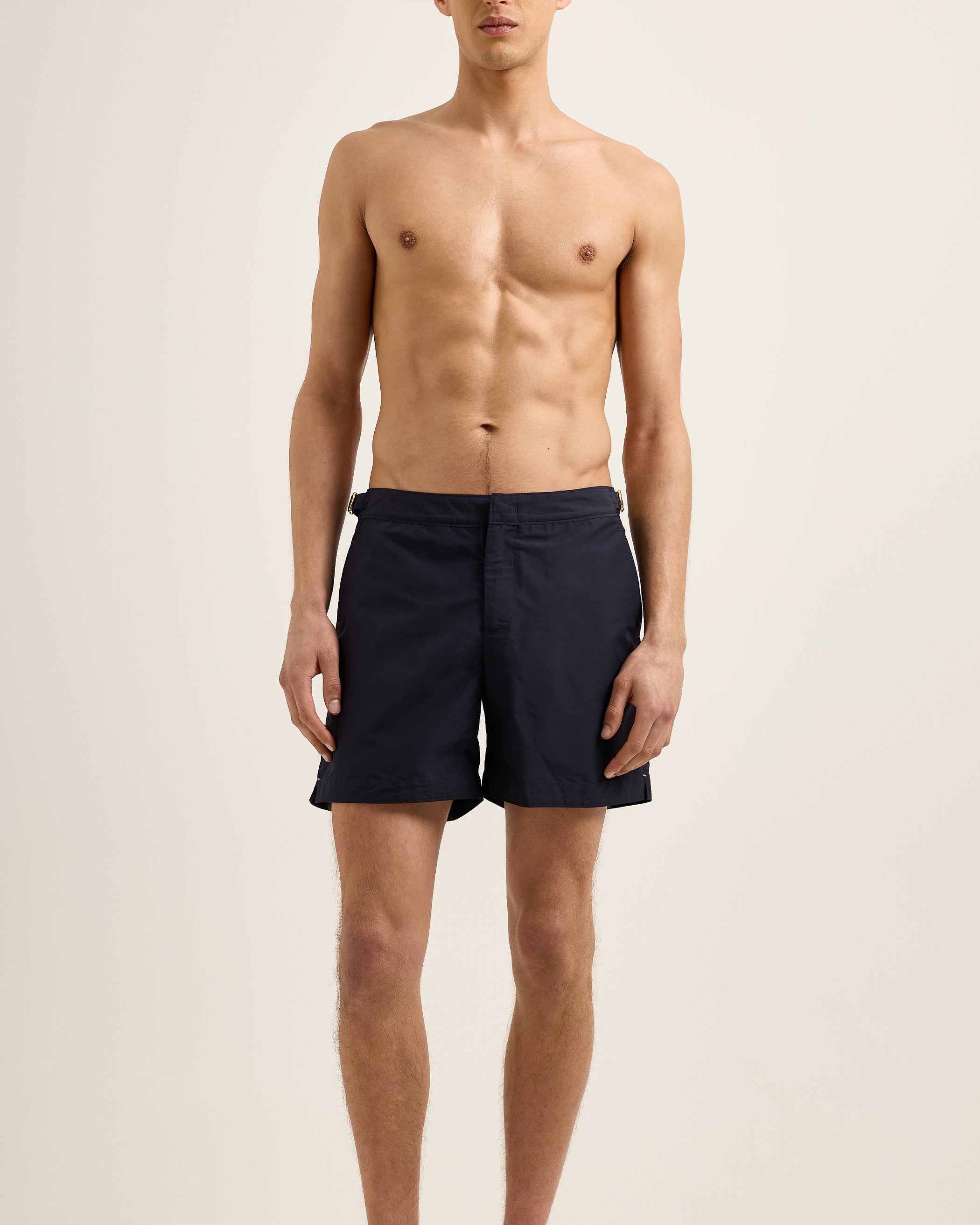Bulldog Silk - Mid-Length Silk Swim Shorts in Night Iris Model Front