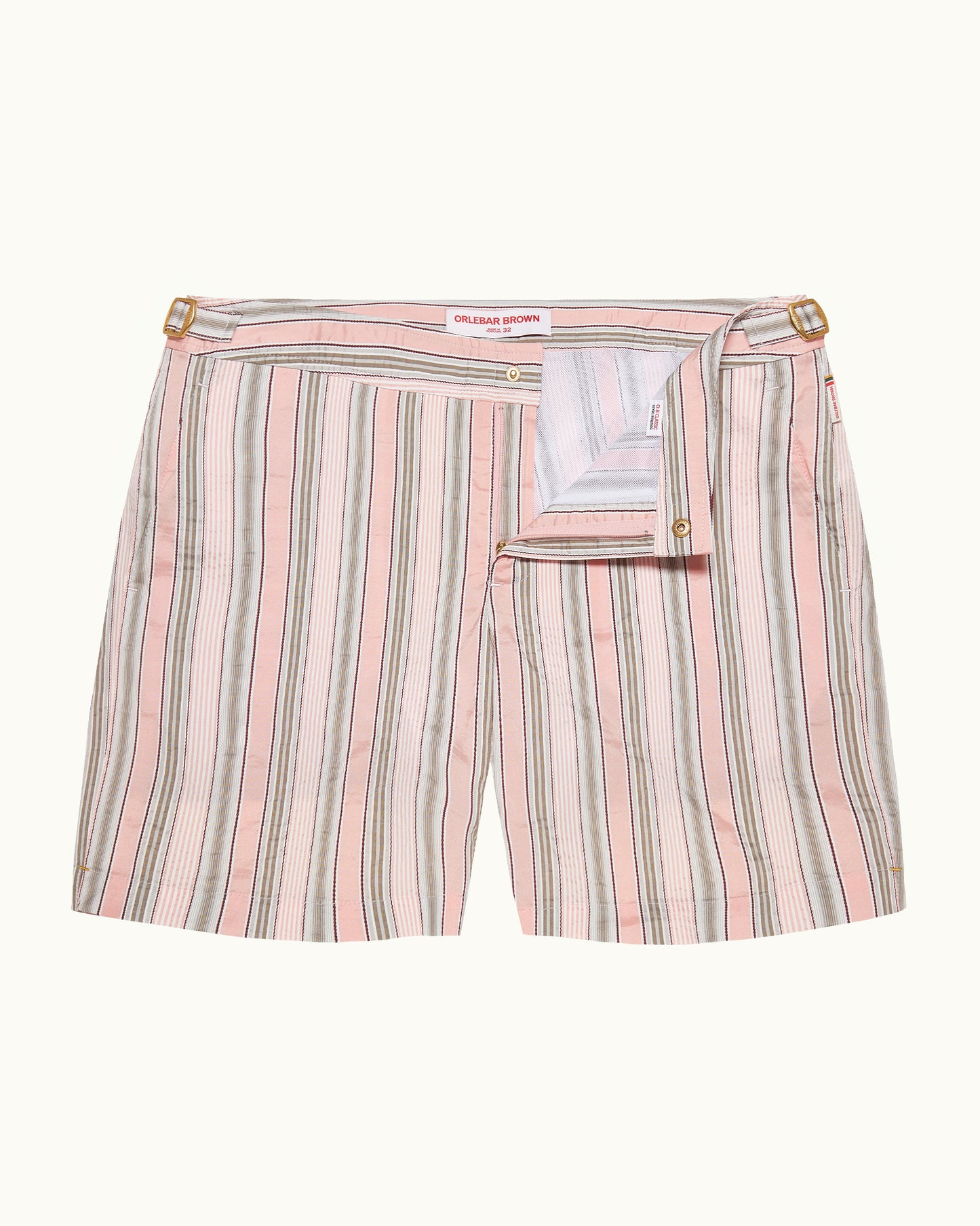Bulldog - Mid-Length Soft Stripe Swim Shorts in Pink/Grey Stripe Front View