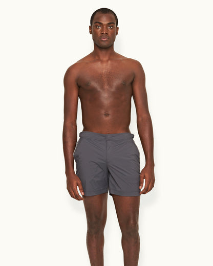 Bulldog Sport - Mens Mid-Length Swim Shorts In Piranha Grey Front Model View