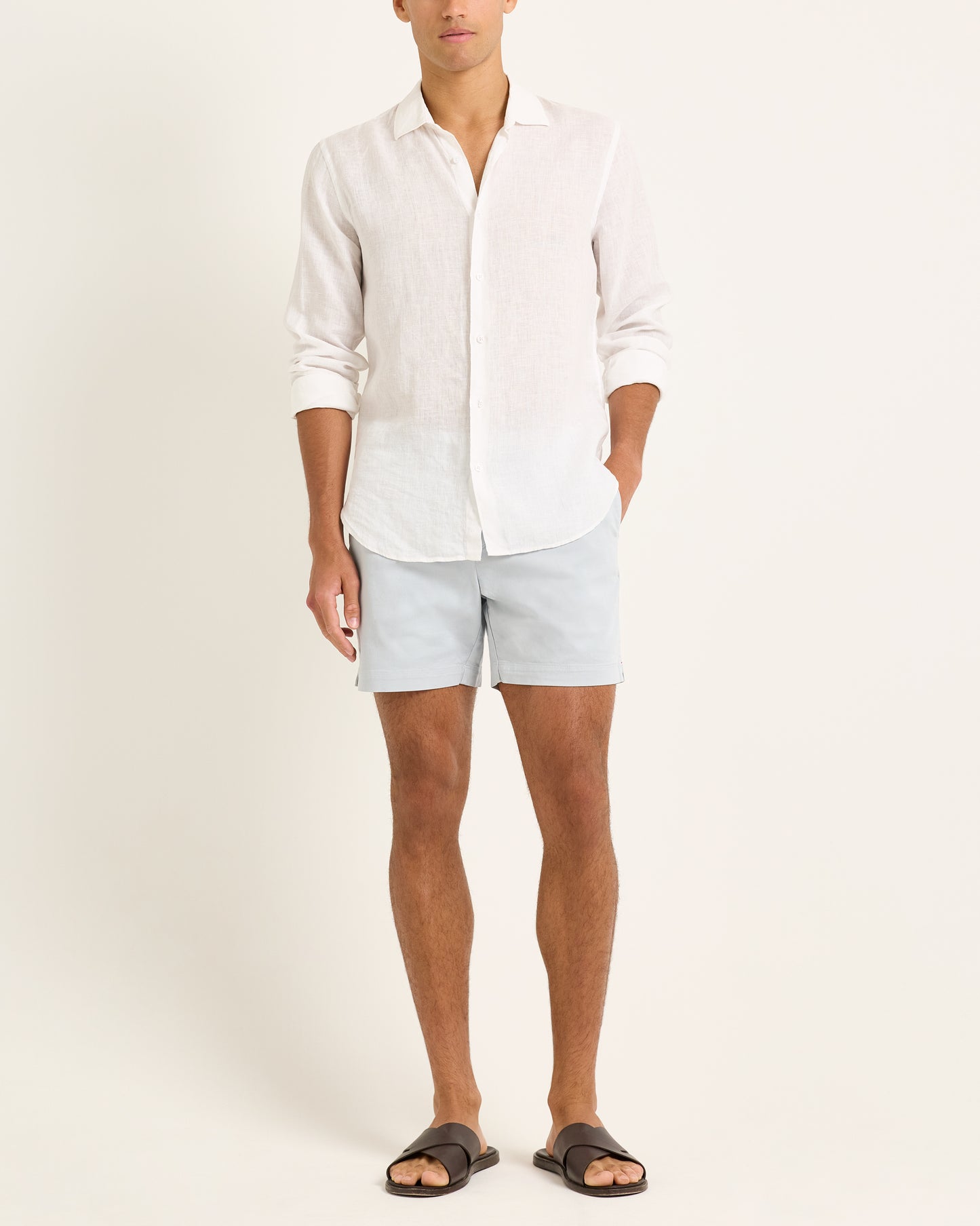 Bulldog Stretch-Cotton - Light Sky Pool Mid-Length Stretch-Cotton Shorts Model Front View