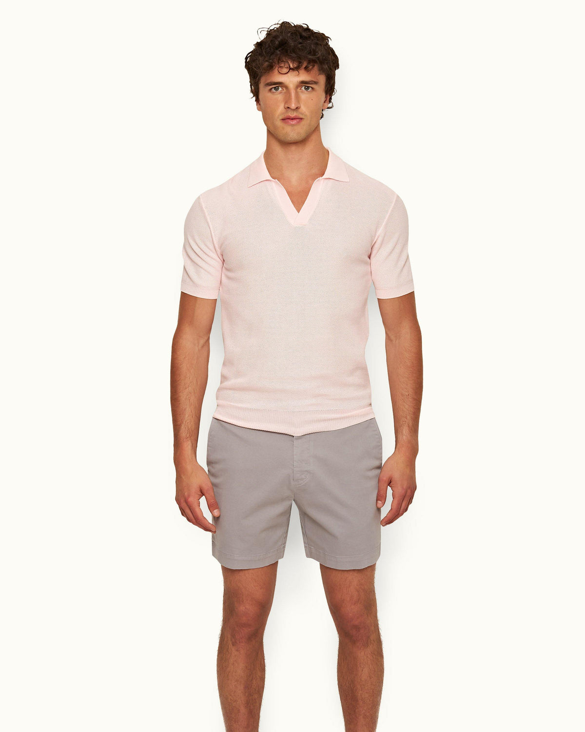 Bulldog Stretch-Cotton - Mens Powdered Slate Mid-Length Stretch-Cotton Shorts Front Model View