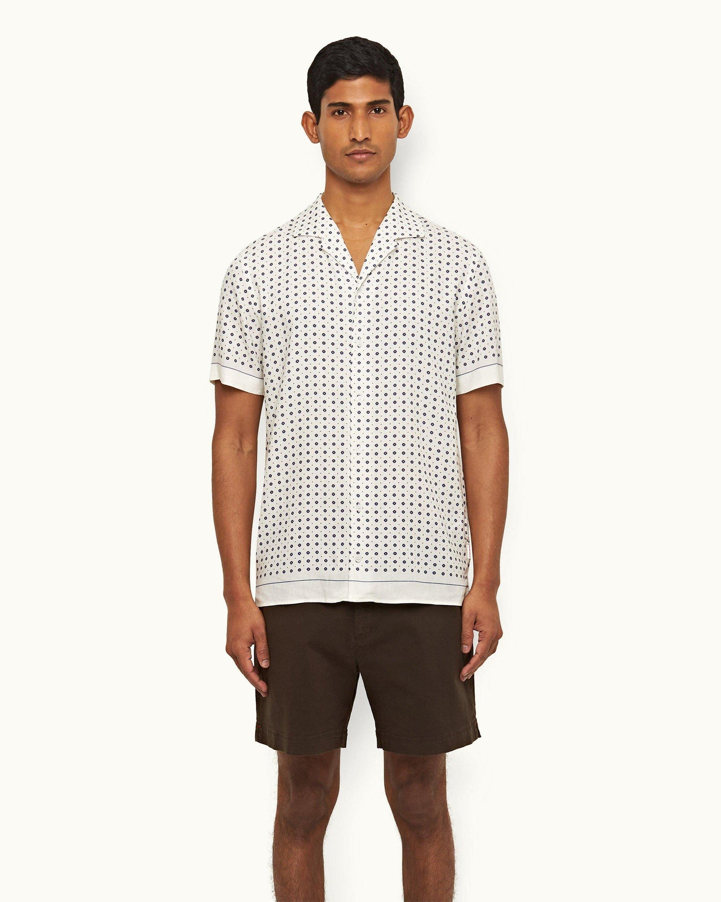 Bulldog Stretch-Cotton - Mens Truffle Mid-Length Stretch-Cotton Shorts Front Model View