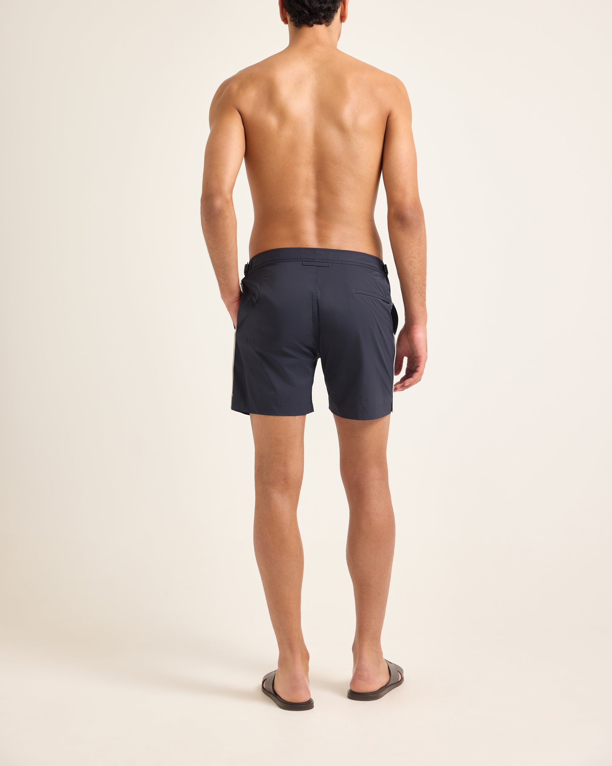 Bulldog Stretch - Mid-Length Stretch Swim Shorts In Night Iris Blue Model Back View