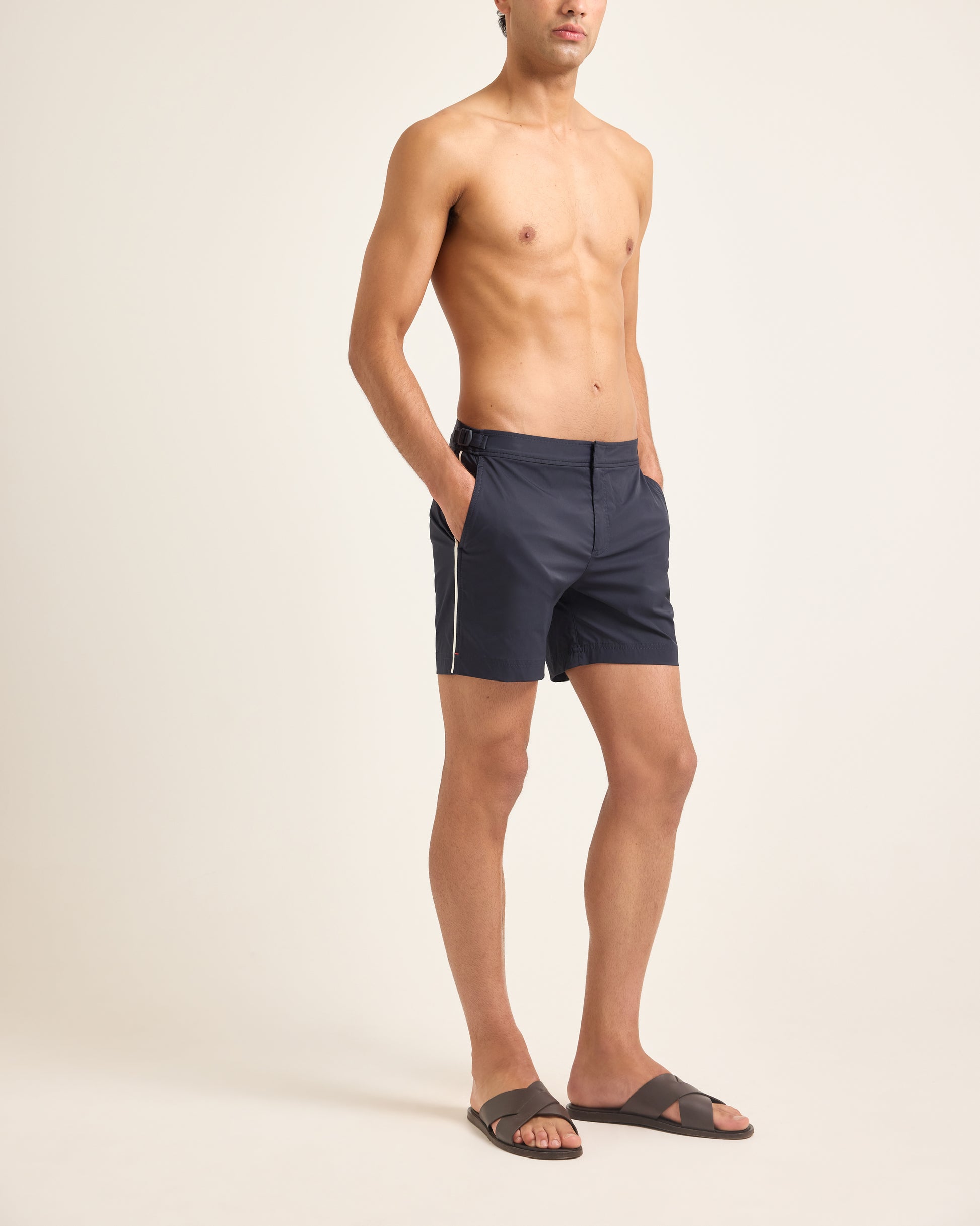 Bulldog Stretch - Mid-Length Stretch Swim Shorts In Night Iris Blue Model Front View