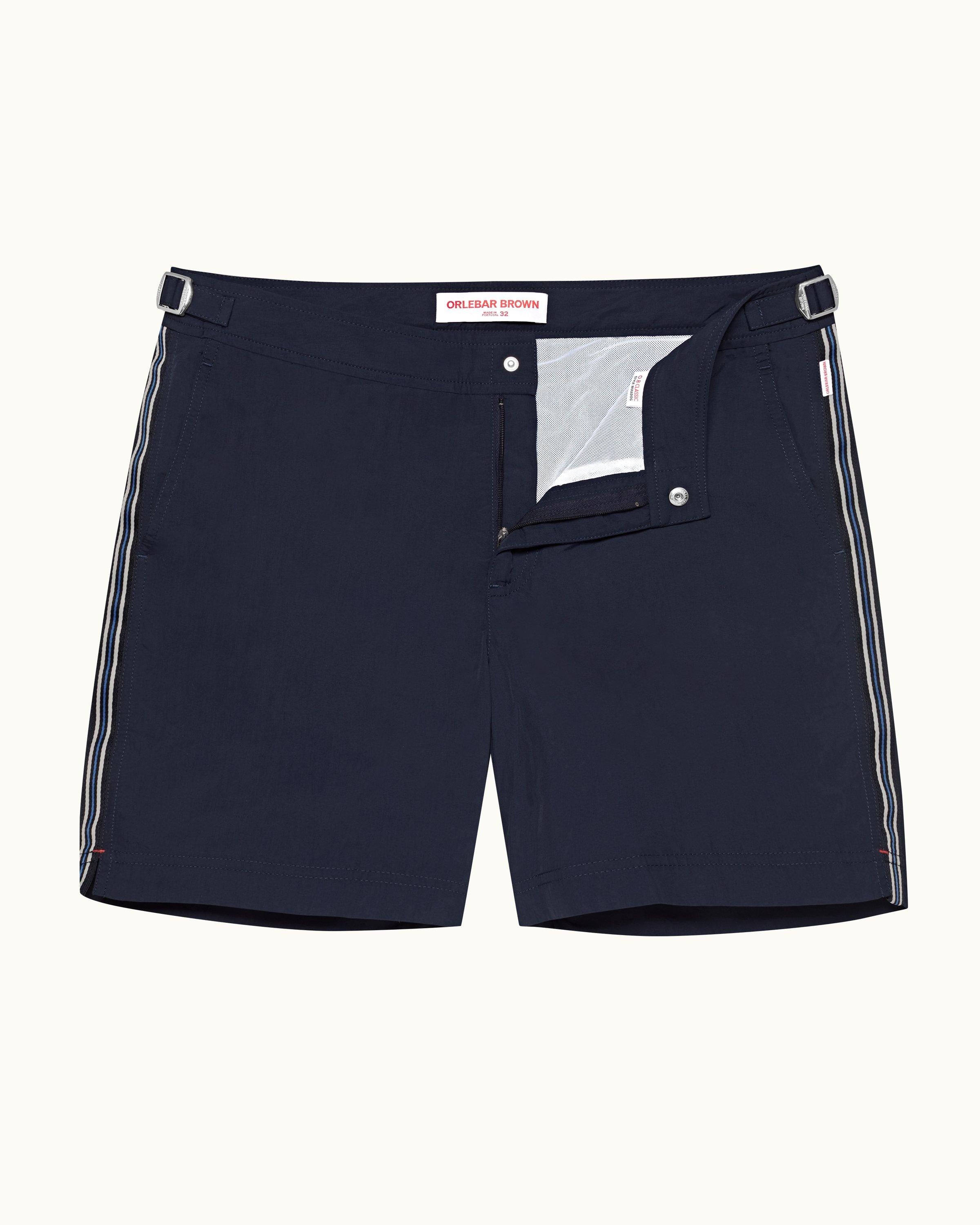 Orlebar Brown Midnight Navy Tidal Tape Stripe Mid Length Swim Shorts ORLEBAR BROWN