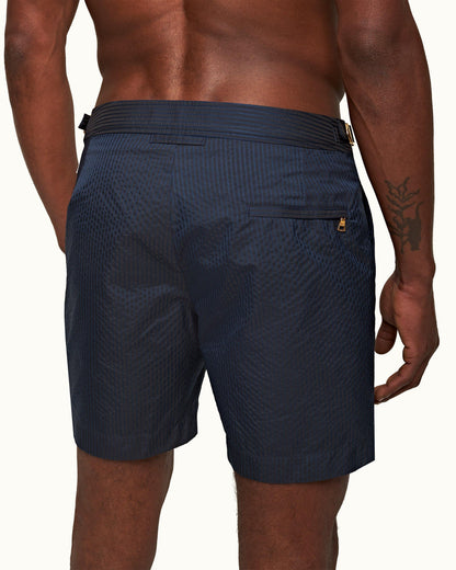 Bulldog - Mens Night Iris Tonal Seersucker Mid-Length Swim Shorts Detail 1 View