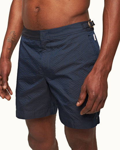 Bulldog - Mens Night Iris Tonal Seersucker Mid-Length Swim Shorts Detail View