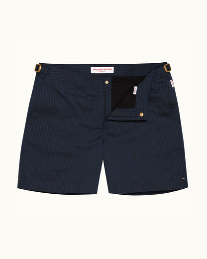 Bulldog - Mens Night Iris Tonal Seersucker Mid-Length Swim Shorts Front View
