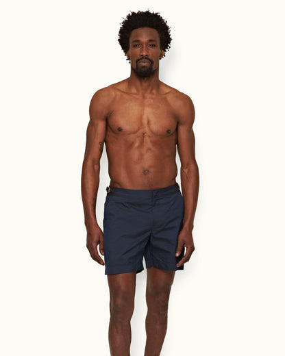 Bulldog - Mens Night Iris Tonal Seersucker Mid-Length Swim Shorts Front Model View