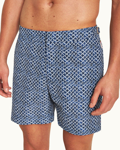 Bulldog - Azul Blue Wave Print Mid-Length Swim Shorts Detail