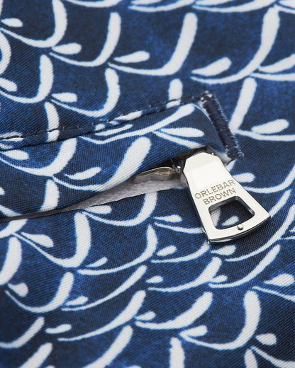 Bulldog - Azul Blue Wave Print Mid-Length Swim Shorts Detail Zip