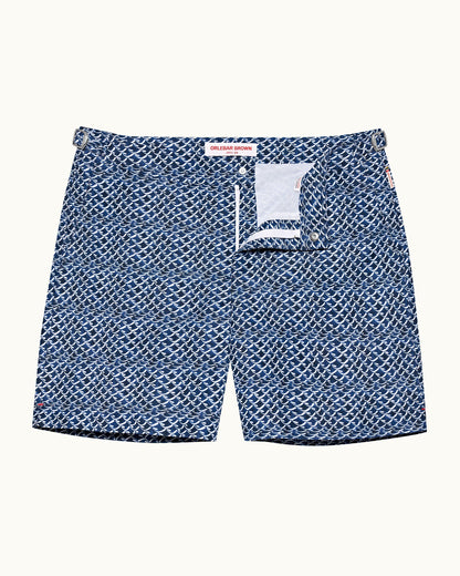 Bulldog - Azul Blue Wave Print Mid-Length Swim Shorts Front