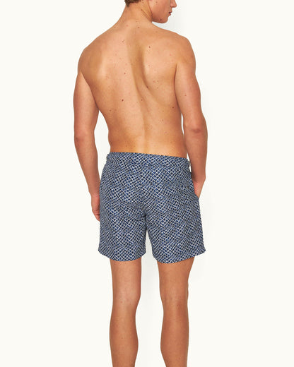 Bulldog - Azul Blue Wave Print Mid-Length Swim Shorts Model Back